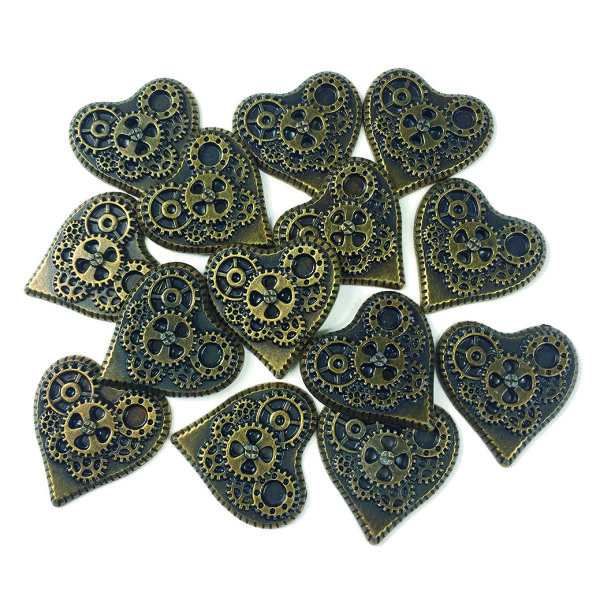 Knopf, Hearts, antik gold, 13 Stk.