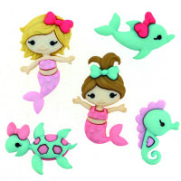 Knopf, Mermaid Kisses, bunt, 5 Stk. 20 x 32 mm