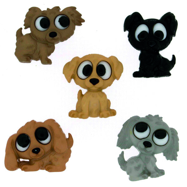 Knopf, Playful Puppies, bunt, 5 Stk.