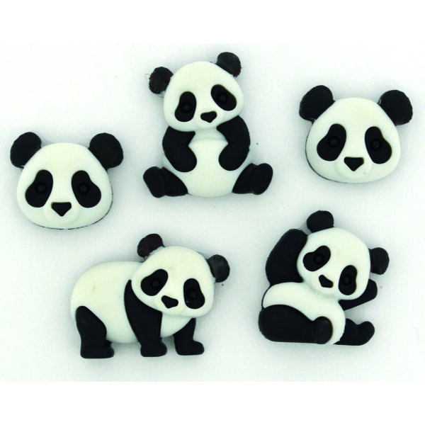 Knopf, Panda pile, bunt, 5 Stk.