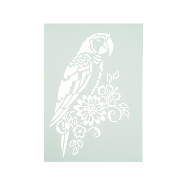 Stencil, Papagei und Blumen  1-teilig