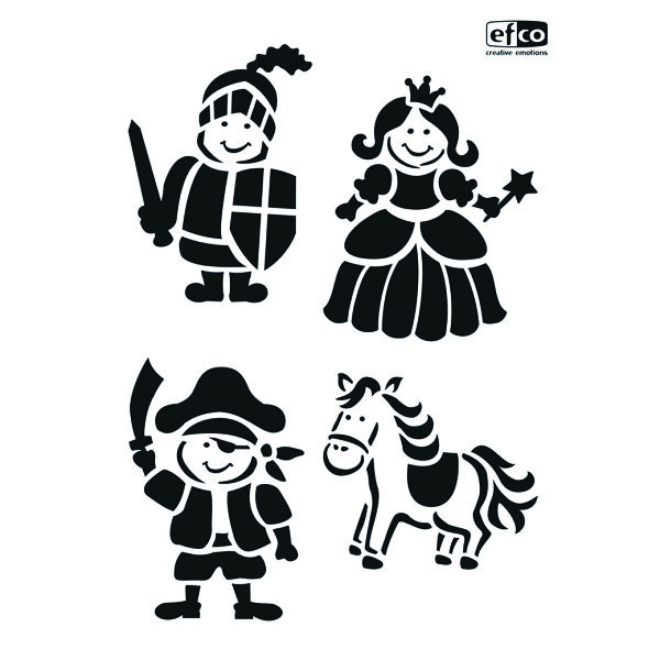 Stencil, Ritter / Prinzessin / Pirat  4-teilig