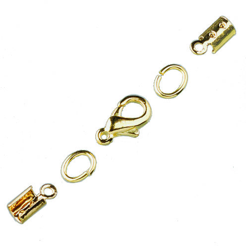 Verbinder f&uuml;r Lederriemen, mit &Ouml;sen und Karabiner, goldfarbig, 2 Paar