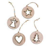 H&auml;nger Holz, Weihnachtsmotive, natur / gold, 4- fach...