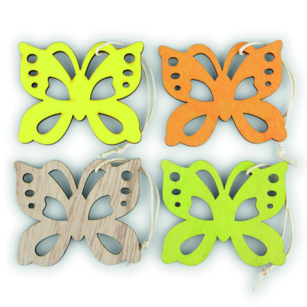 H&auml;nger Holz, Schmetterling, gelb/ gr&uuml;n / natur / orange, 4-fach sortiert